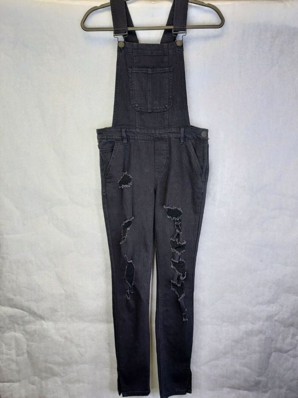Dollhouse Denim Overalls Women’s 7/8 Black Distressed Grunge 90s Y2K Rocker Punk
